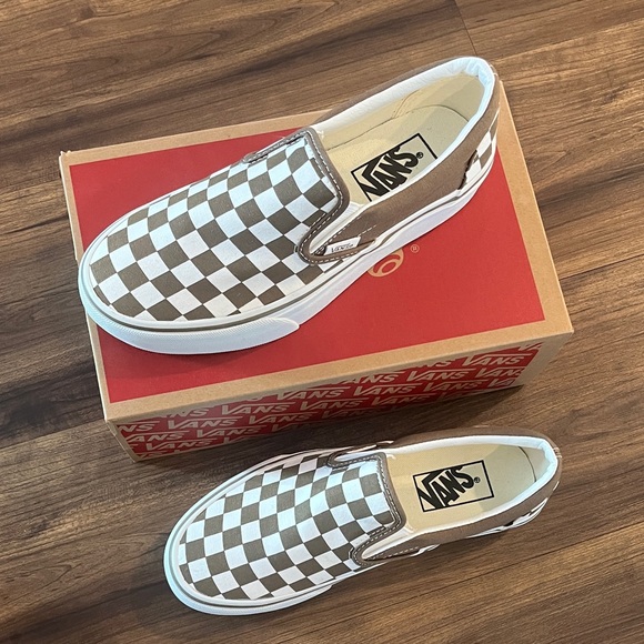 Vans Brown & White Checkerboard Slip-On Sneakers (Platform) - Picture 2 of 4